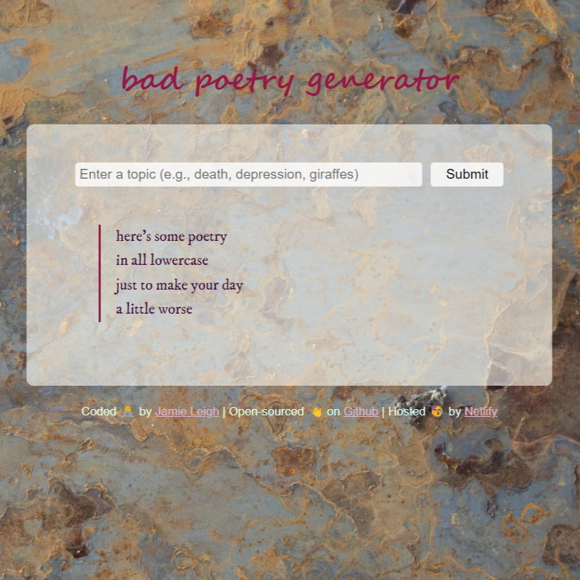 Bad poetry generator project preview